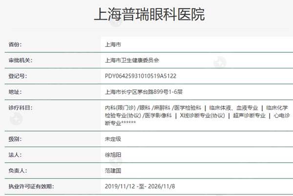 上海普瑞眼科医院资质