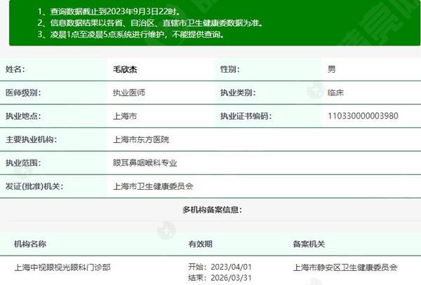 毛欣杰医生执业信息