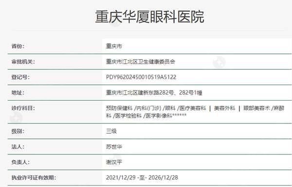 重庆华厦眼科医院资质