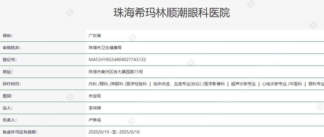珠海希玛林顺潮眼科卫健委资料