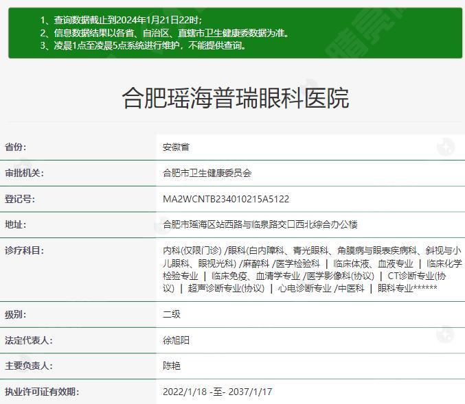 合肥瑶海普瑞眼科医院资质