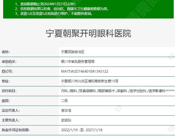 宁夏朝聚开明眼科医院资质