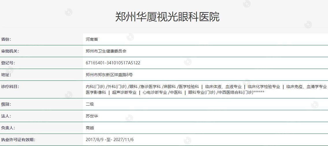 郑州视光眼科华厦手术价格标准