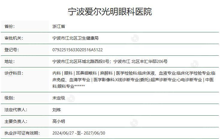 宁波爱尔光明眼科医院卫健委资质