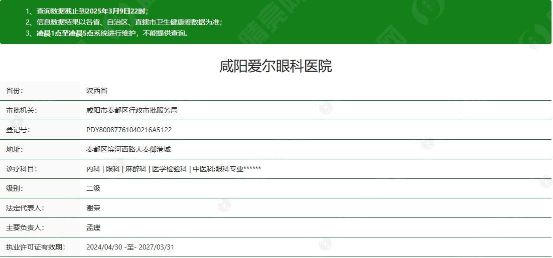 咸阳爱尔眼科医院怎么样？是咸阳正规眼科医院支持电话预约挂号附地址及乘车路线